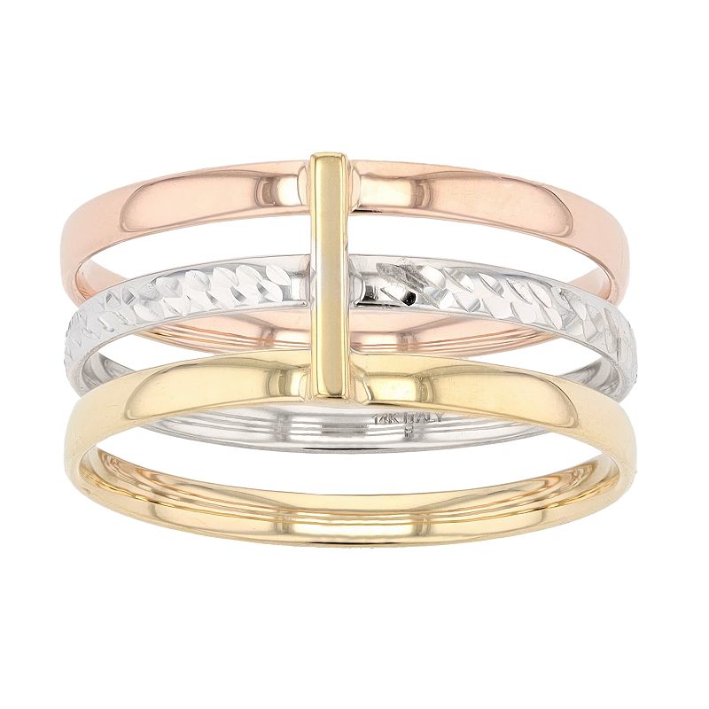 Au Naturale Tri-Tone 14k Gold Three Band Ring, Womens, Size: 7, Multicolor
