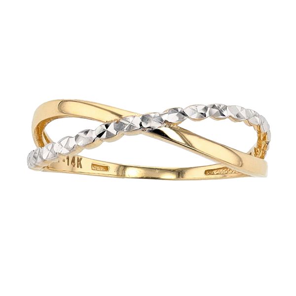 Au Naturale 14k Two-Tone Textured X Ring