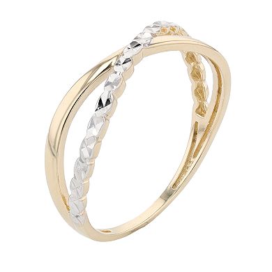 Au Naturale 14k Two-tone Diamond Cut X Ring