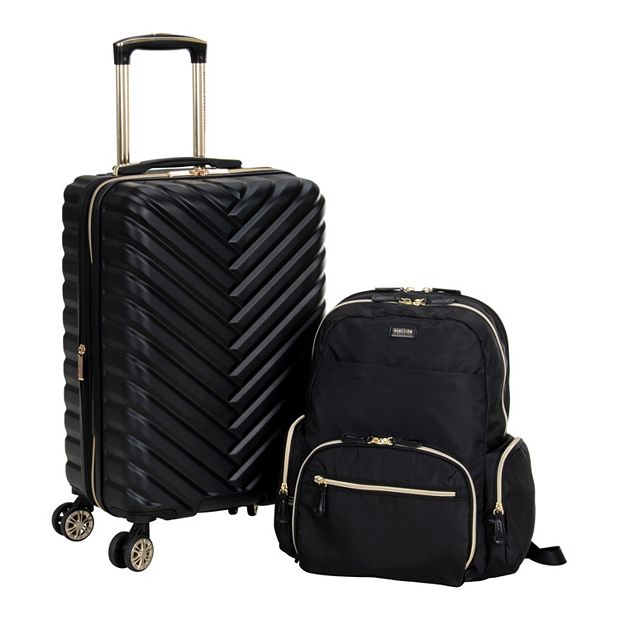 Kenneth Cole Reaction Chevron 2 Piece 20 Inch Hardside Carry On Luggage and Backpack Set Black 2 PC Set