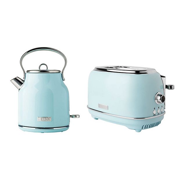Haden Heritage 1.7 Liter Stainless Steel Electric Kettle with Toaster,  Turquoise