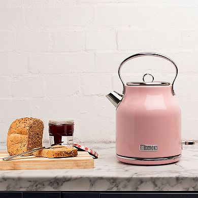Haden Heritage 1.7 Liter Stainless Steel Body Electric Kettle with Toaster, Pink