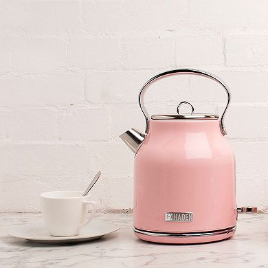 Haden Heritage 1.7 Liter Stainless Steel Body Electric Kettle with Toaster, Pink
