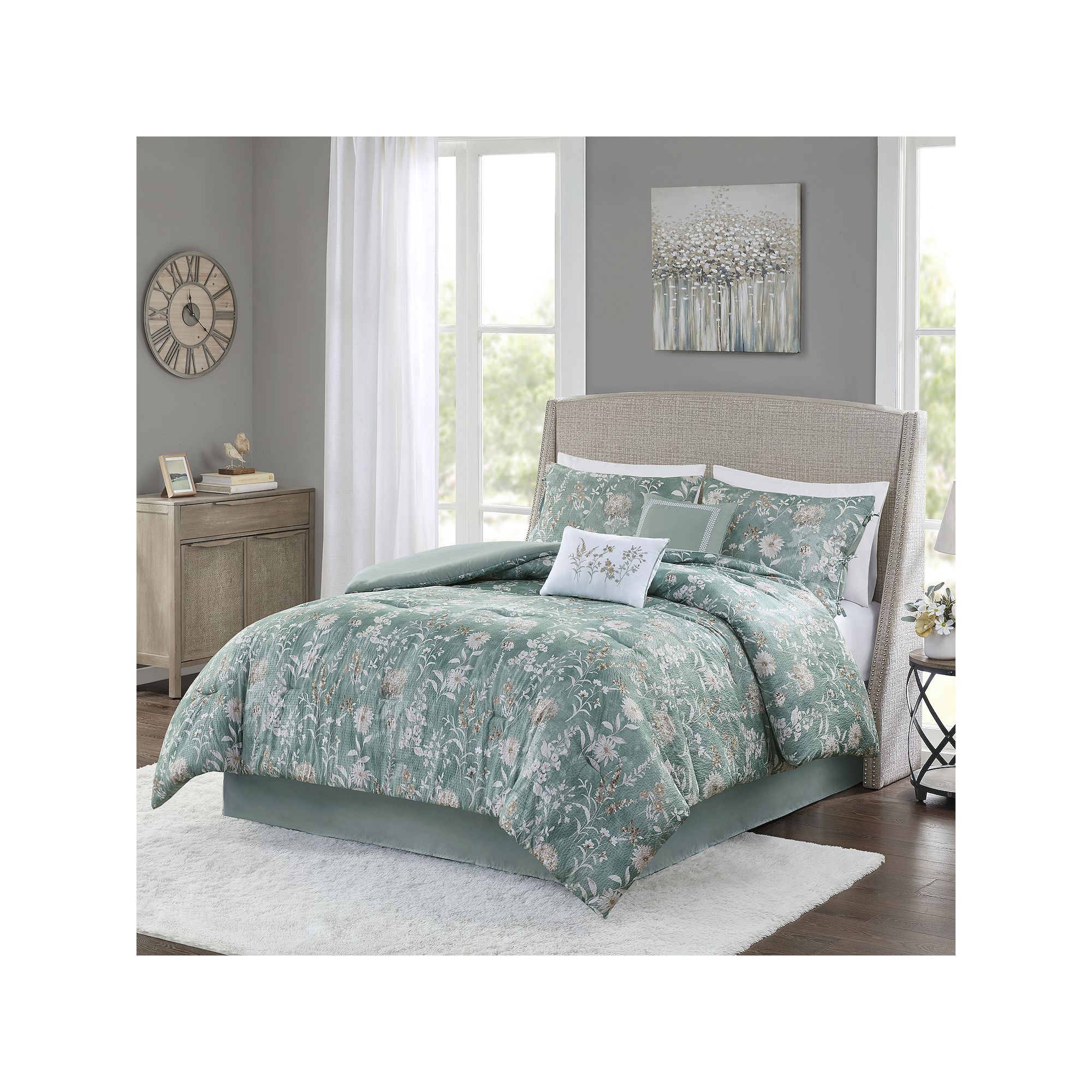 Madison Park Mirabella 6-Piece Floral Comforter Set With Throw Pillows, Gre
