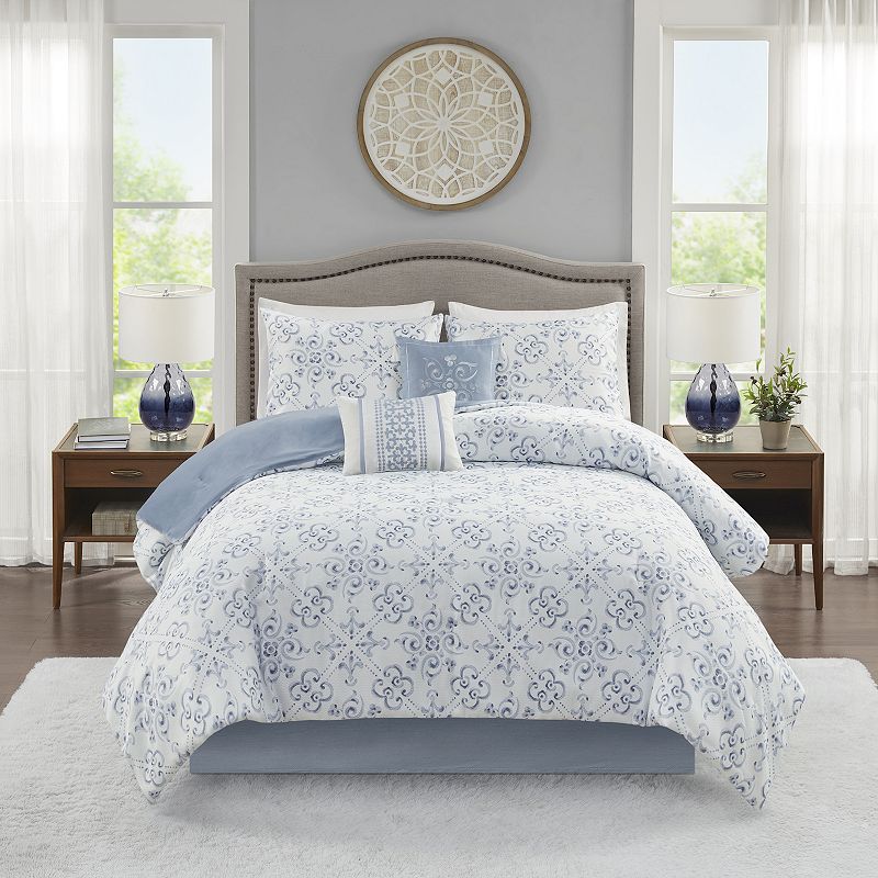 Madison Park Amia 6-Piece Comforter Set With Throw Pillows, Blue, Cal King