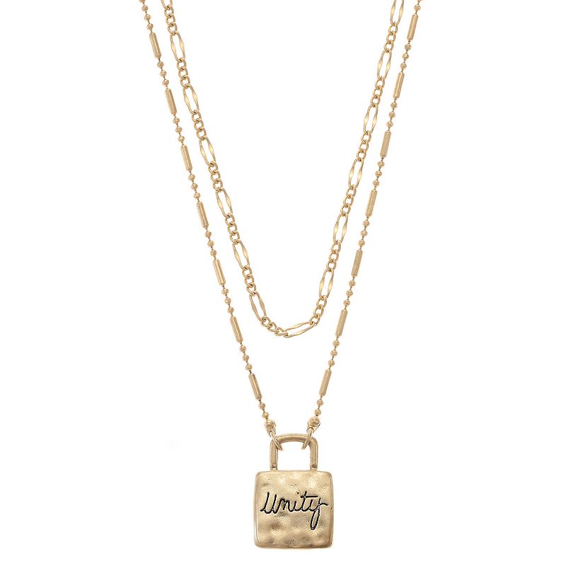 Bella Uno Gold Tone Padlock Unity Double Necklace, Womens, Size: 18, Ye