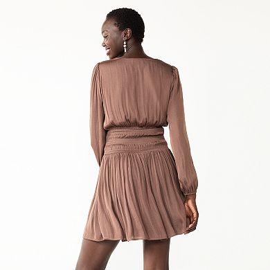 Women's Nine West Long Sleeve Smocked Mini Dress