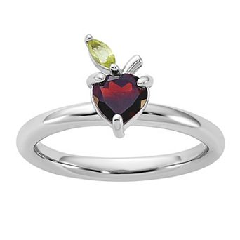 Stacks & Stones Sterling Silver Stackable Garnet & Peridot Apple Ring