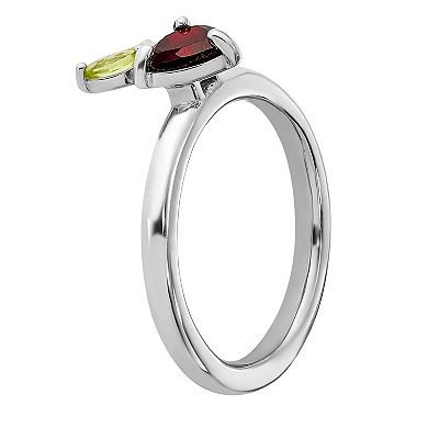 Stacks & Stones Sterling Silver Stackable Garnet & Peridot Apple Ring
