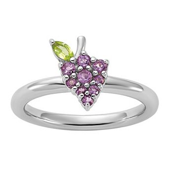 Stacks & Stones Sterling Silver Stackable Amethyst & Peridot Grapes Ring