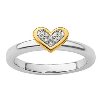 Stacks & Stones Sterling Silver Stackable Gold-plated Heart Diamond Accent Ring
