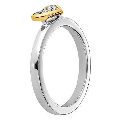 Stacks Stones Sterling Silver Stackable Gold plated Heart Diamond Accent Ring
