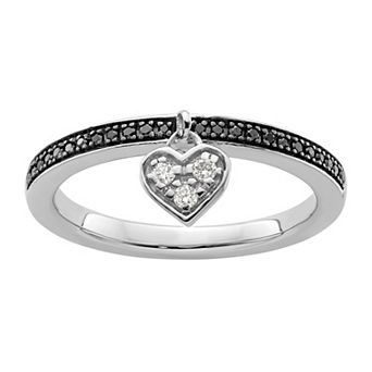 Stacks & Stones Sterling Silver Stackable Black & White Diamond Accent Heart Ring