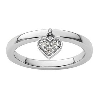 Stacks & Stones Sterling Silver Stackable Dangle Heart Diamond Accent Ring
