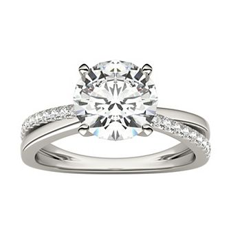 Charles & Colvard 14k White Gold 2 1/10 Carat T.W. Lab-Created Round Cross Band Engagement Ring