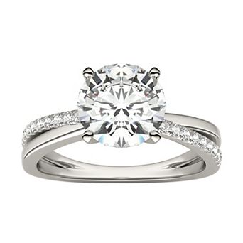 Charles & Colvard 14k White Gold 2 1/10 Carat T.W. Lab-Created Round Cross Band Engagement Ring