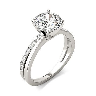 Charles & Colvard 14k White Gold 2 1/10 Carat T.W. Round Cross Band Engagement Ring
