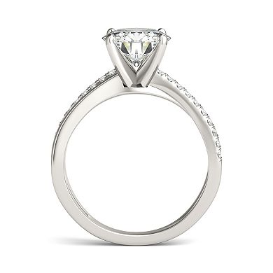 Charles & Colvard 14k White Gold 2 1/10 Carat T.W. Round Cross Band Engagement Ring
