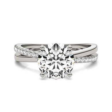 Charles & Colvard 14k White Gold 2 1/10 Carat T.W. Round Cross Band Engagement Ring
