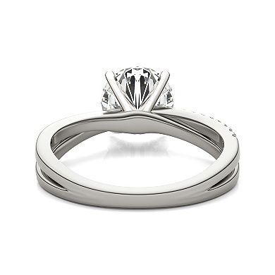 Charles & Colvard 14k White Gold 2 1/10 Carat T.W. Round Cross Band Engagement Ring