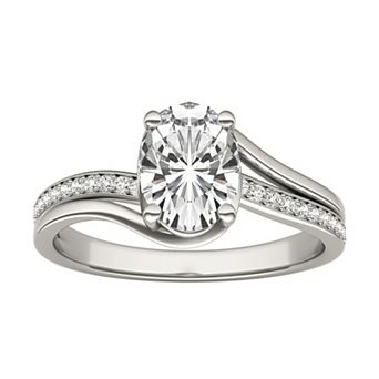 Charles & Colvard 14k White Gold 1 5/8 Carat T.W. Lab-Created Oval Bypass Engagement Ring