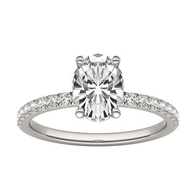 Charles & Colvard 14k White Gold 1 3/4 Carat T.W. Lab-Created Oval Hidden Halo Engagement Ring