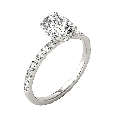 Charles & Colvard 14k White Gold 1 3/4 Carat T.W. Lab-Created Oval Hidden Halo Engagement Ring