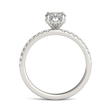 Charles & Colvard 14k White Gold 1 3/4 Carat T.W. Oval Hidden Halo Engagement Ring