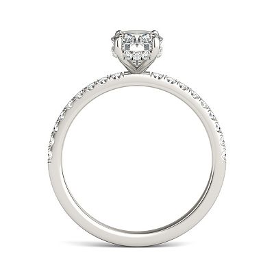 Charles & Colvard 14k White Gold 1 3/4 Carat T.W. Lab-Created Oval Hidden Halo Engagement Ring