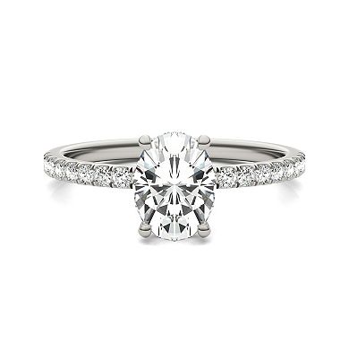 Charles & Colvard 14k White Gold 1 3/4 Carat T.W. Oval Hidden Halo Engagement Ring
