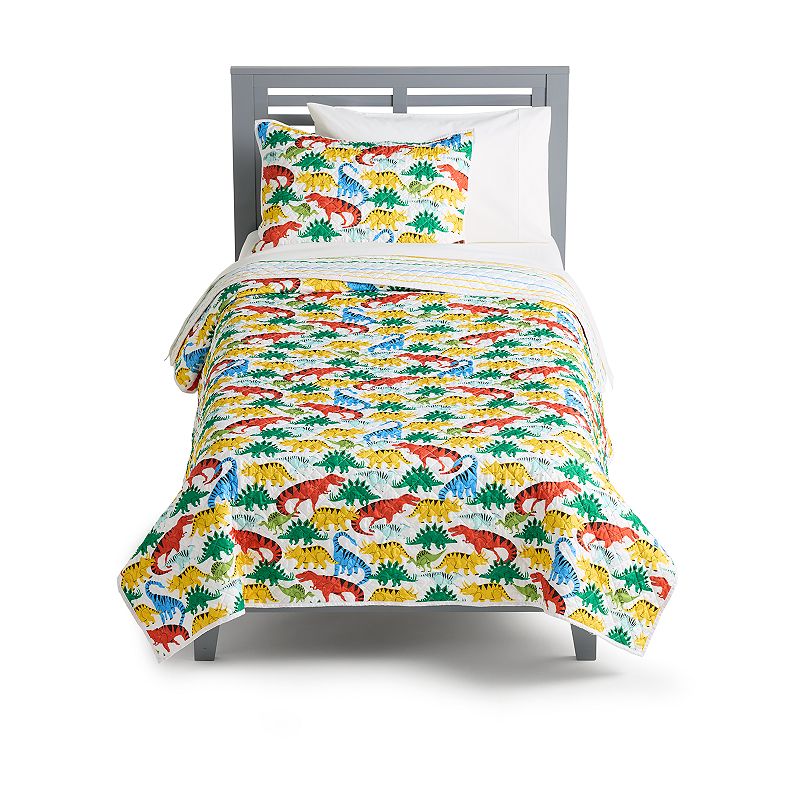 The Big One Reversible Kian Dino Quilt Set with Shams, Gold, Full/Queen