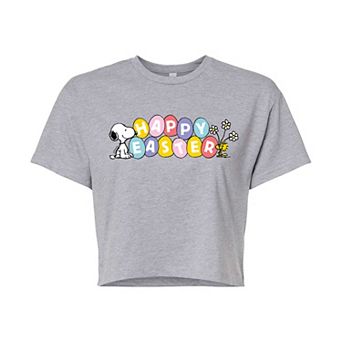 Juniors' Peanuts Easter Eggs Cropped Graphic Tee