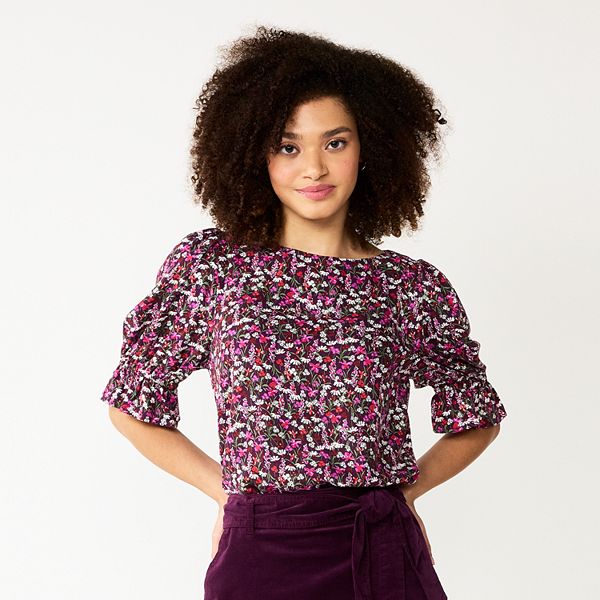 Women's DRAPER JAMES RSVP™ Cropped Ruffled Floral Top