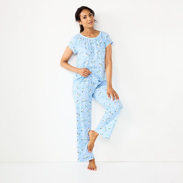 Women's Croft & Barrow® Short Sleeve Pajama Top & Pajama Pants Cotton Sleep  Set