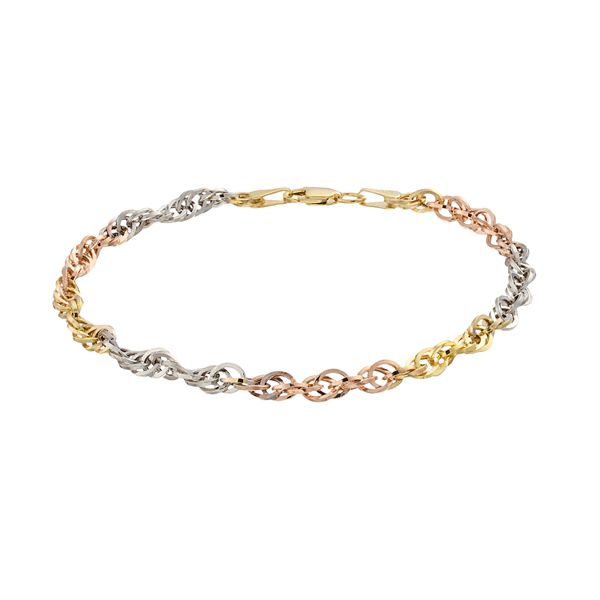 Au Naturale 10k Tricolor Gold Rope Chain Bracelet