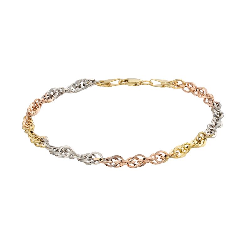 Au Naturale 10k Tricolor Gold Rope Chain Bracelet, Womens, Size: 7.25, 