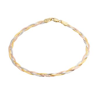 Au Naturale 10k Tricolor Gold Herringbone Chain Bracelet