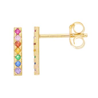 Au Naturale 14k Gold Rainbow Cubic Zirconia Bar Stud Earrings