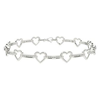 Sterling Silver Diamond Accent Heart Bracelet