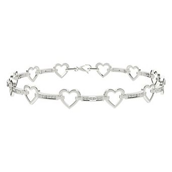 Sterling Silver Diamond Accent Heart Bracelet