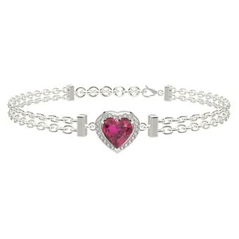 Sterling Silver Lab Created Ruby & Lab Created White Sapphire Heart Bracelet