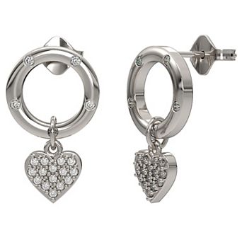 Sterling Silver Diamond Accent Heart Dangle Earrings