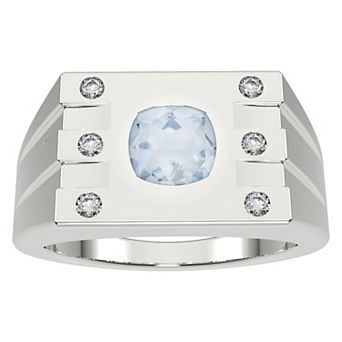 Men's Sterling Silver Aquamarine & Diamond Accent Ring