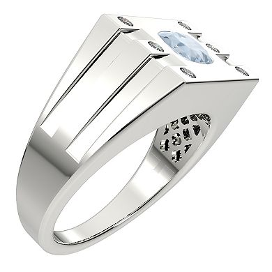 Men's Sterling Silver Aquamarine & Diamond Accent Ring