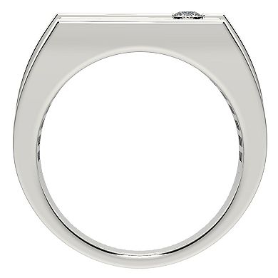Men's Sterling Silver Lab Created Sapphire & Diamond Accent Ring