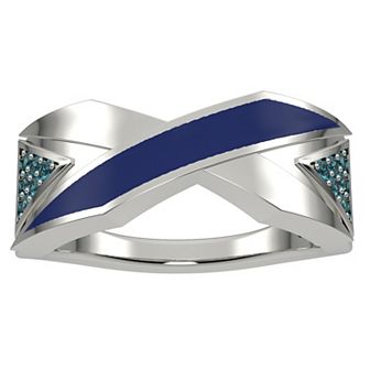 Men's Sterling Silver Blue Topaz & Blue Enamel Ring