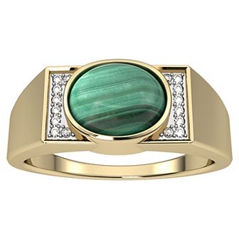 Men's 10k Gold Malachite & Diamond Accent Ring