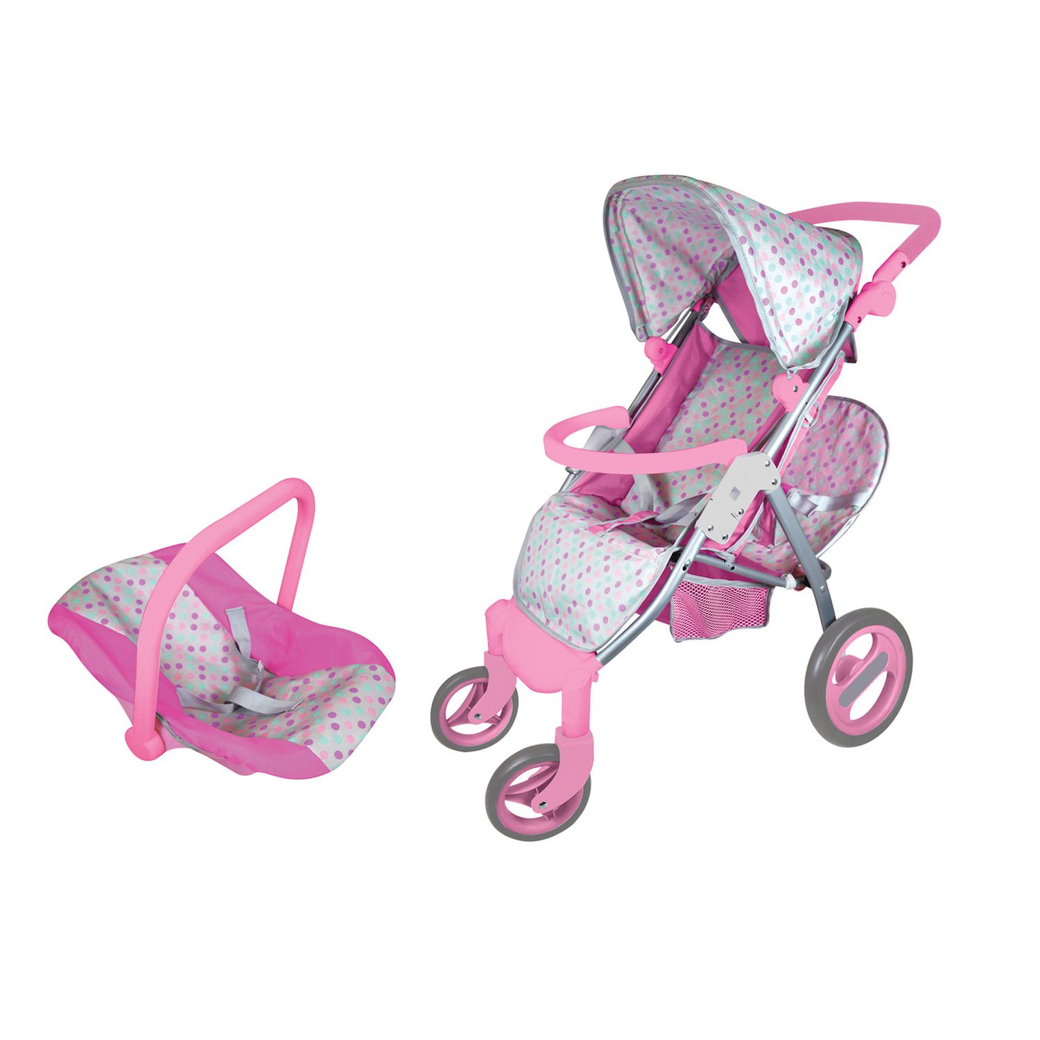 Badger Basket Toy Doll Daydream Multi-Function Pretend Play Pram & Stroller  for 20 inch Dolls - Gray/Pink