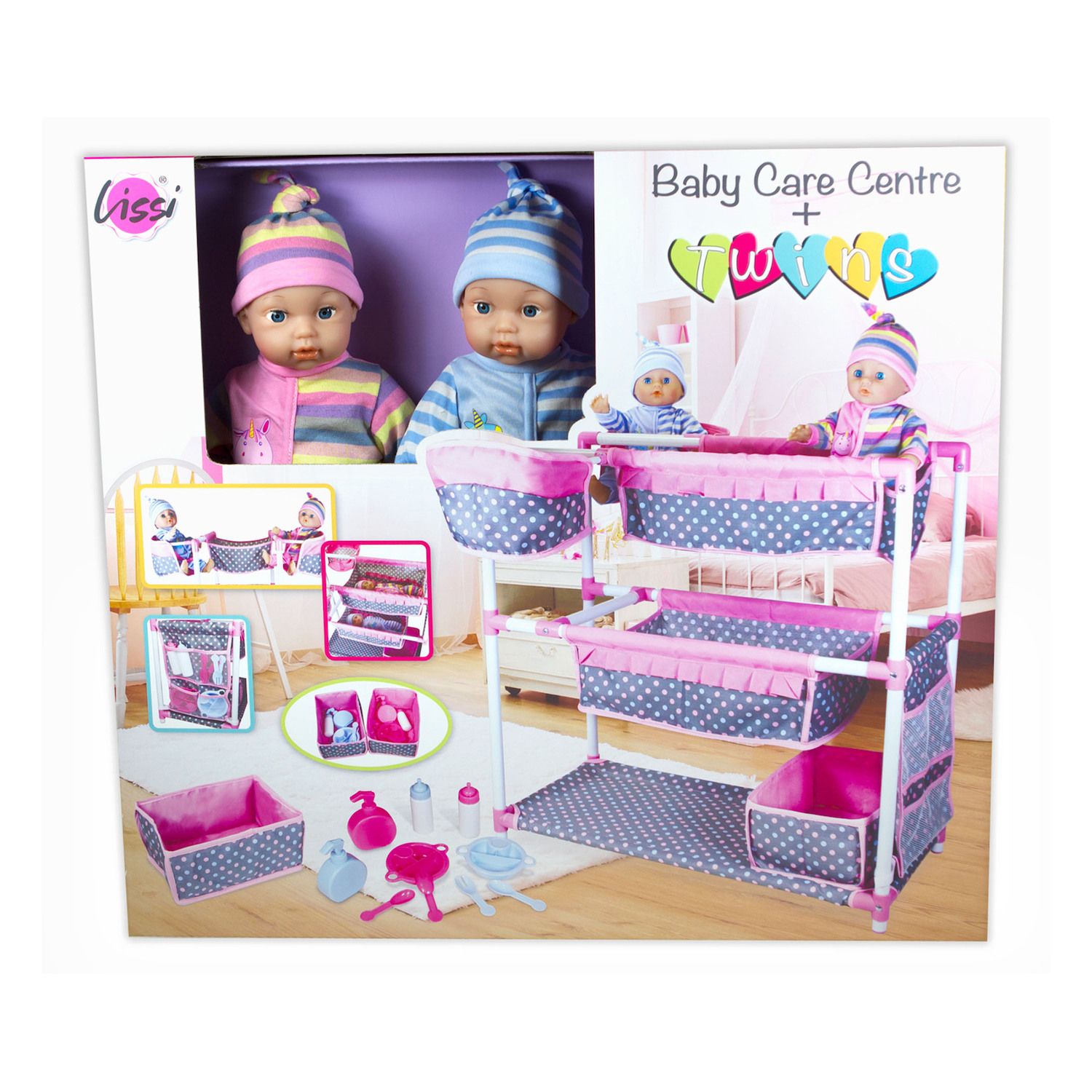Детские куклы Lissi Baby Care Center for Twins with Two Toy Baby Dolls & Feeding Accessories