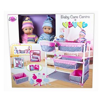 Lissi Baby Care Center for Twins with Two Toy Baby Dolls & Feeding Accessories